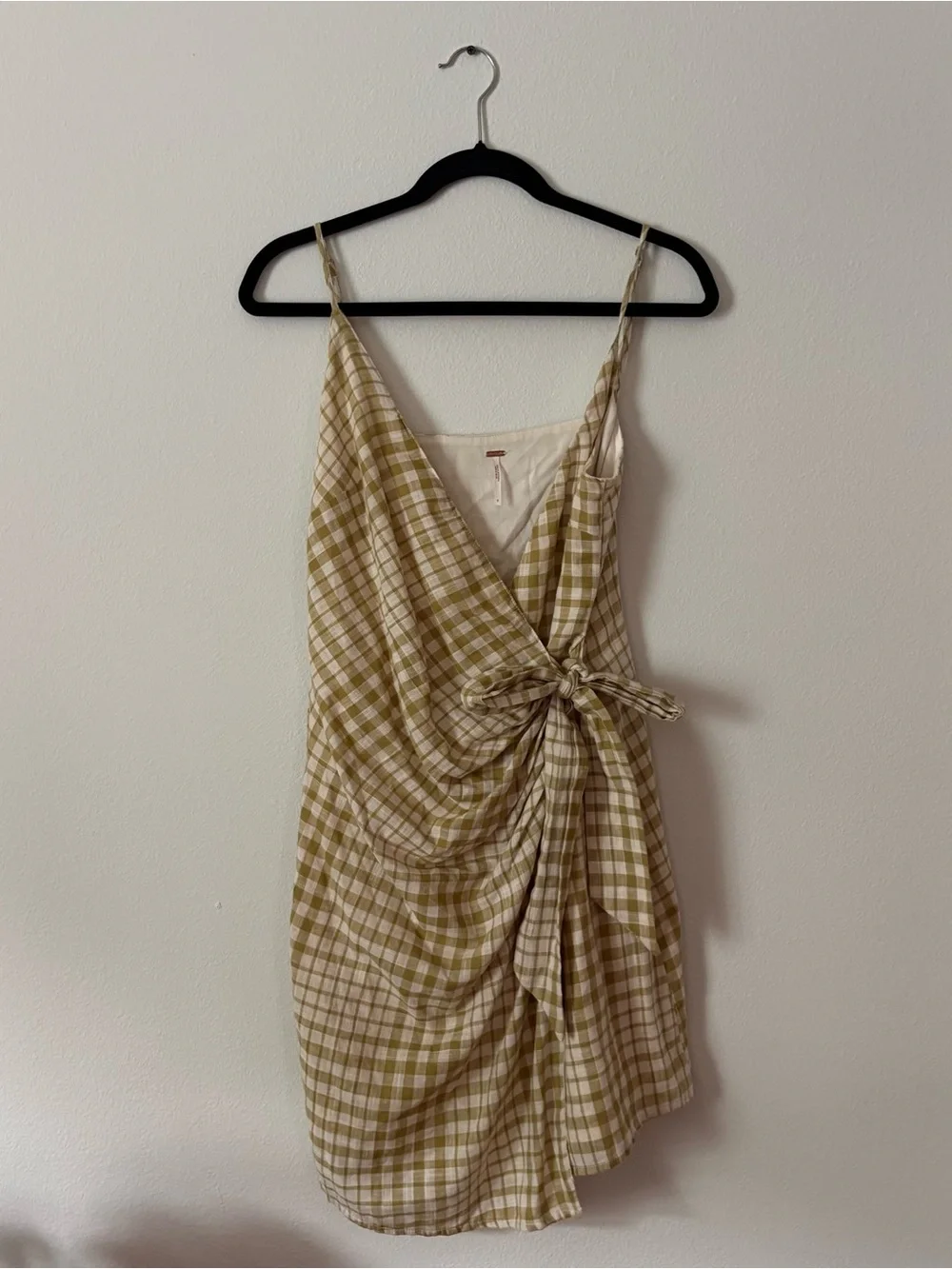 Free People Women's Nodia Cotton Mini Wrap Dress In Yellow Gingham Size 6